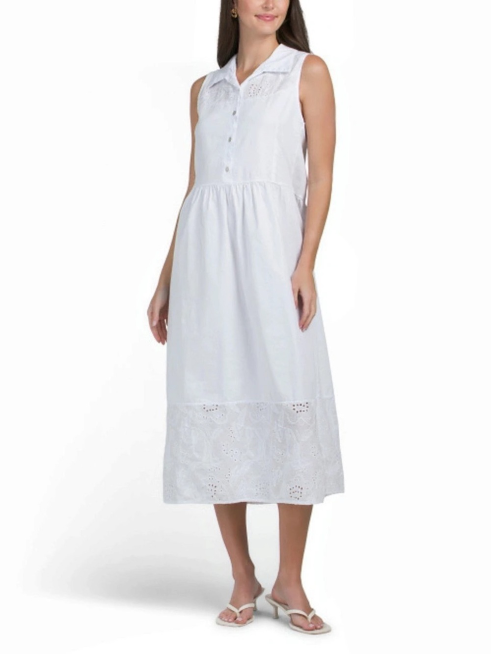 TERZO MILLENNIO Made In Italy Sleeveless Trim Insert Maxi Shirt Dress Large